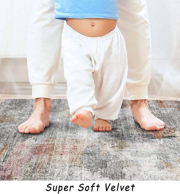 vivorug Washable Rug, Ultra Soft Area Rug 8x10, Non Slip Abstract Rug Foldable, Stain Resistant Rugs for Living Room Bedroom, Modern Fuzzy Rug (Gray/Rust, 8'x10') - Image 4
