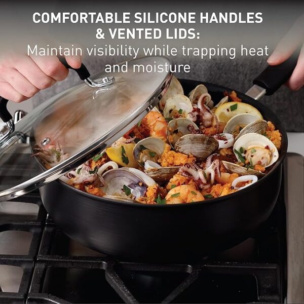 T-fal Ultimate Hard Anodized Nonstick Cookware Set 17 Piece, Oven Broiler Safe 400F, Lid Safe 350F, Kitchen Cooking Set w/ Fry Pans, Saucepans, Saute Pan, Griddle, Pots and Pans, Dishwasher Safe Black - Image 4