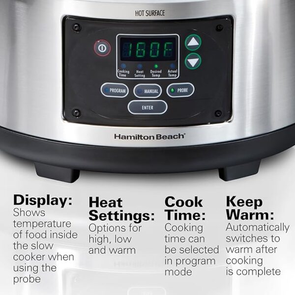 Hamilton Beach Portable 6 Quart Digital Programmable Slow Cooker Lock, Dishwasher Safe Crock & Lid, Set & Forget, Stainless Steel - Image 6