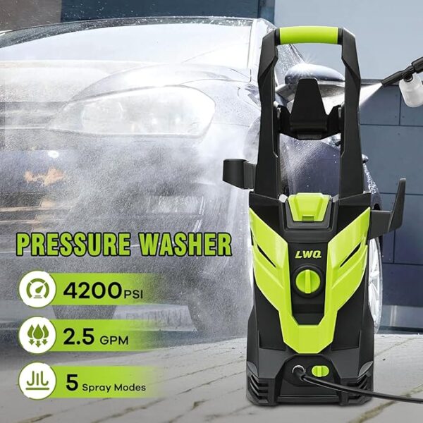 Electric Pressure Washer, 4200 PSI 2.5 GPM Power Washer with 4 Quick Connect Nozzles, High Pressure Cleaning Machine with Foam Cannon for Cars/Fences/Driveways/Patios/Home Cleaning - Image 3