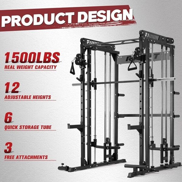 RitFit M1 & M1 Pro Smith Machine with Cable Crossover System, Multi-Function Squat Rack Power Cage for Home Gym, Power Rack and Packages - Image 6