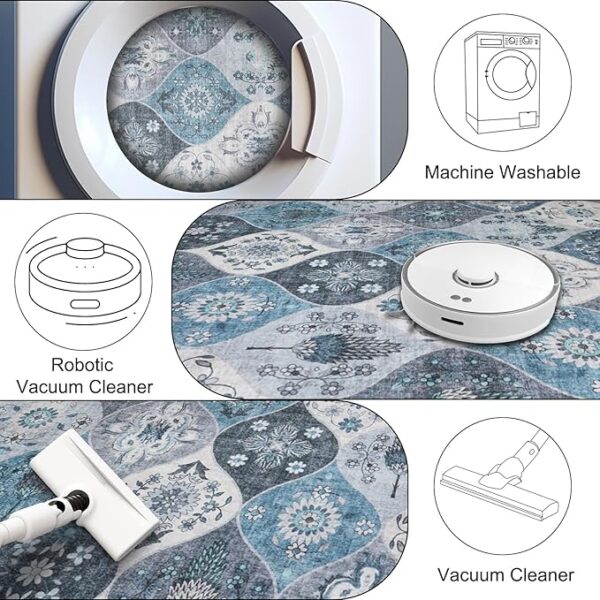 Moroccan Accent Area Rug, 2x3 Entry Rug Non-Slip Washable Indoor Door Mat, Small Blue Oriental Accent Throw Rug for Bedroom Kitchen Entryway Bathroom Laundry Room - Image 4