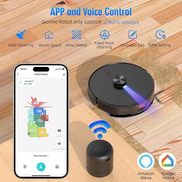 3-in-1 Robot Vacuum and Mop Combo, Self Emptying Station for 60 Days, Robotic Vacuum Cleaner with LiDAR Navigation & Max Strong 5000Pa Suction, 2.4G WiFi/Alexa/App Control, Self-Charging Base - Image 4