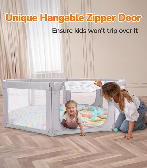 Dripex Foldable Baby Playpen, 71"×69" Play Pens for Babies and Toddlers, Safe Anti-Fall Play Yard with Gates, Baby Fence with Breathable Mesh, Indoor & Outdoor Kids Activity Center, Ash Grey - Image 5