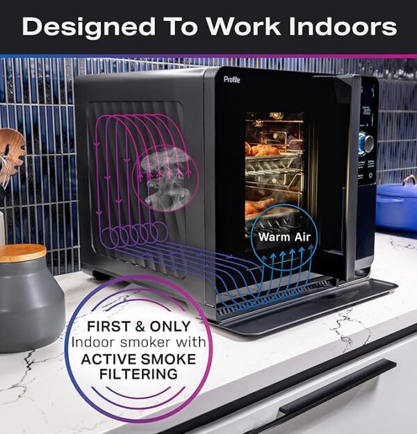 GE Profile™ Smart Indoor Pellet Smoker, with Active Smoke Filtration, 5 Smoke Control Settings, WiFi Connected, Electric, Countertop BBQ Appliance, Black - Image 6