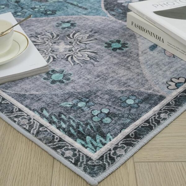 Moroccan Accent Area Rug, 2x3 Entry Rug Non-Slip Washable Indoor Door Mat, Small Blue Oriental Accent Throw Rug for Bedroom Kitchen Entryway Bathroom Laundry Room - Image 5