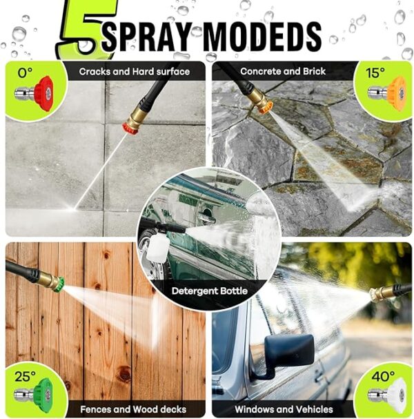 Electric Pressure Washer, 4200 PSI 2.5 GPM Power Washer with 4 Quick Connect Nozzles, High Pressure Cleaning Machine with Foam Cannon for Cars/Fences/Driveways/Patios/Home Cleaning - Image 4