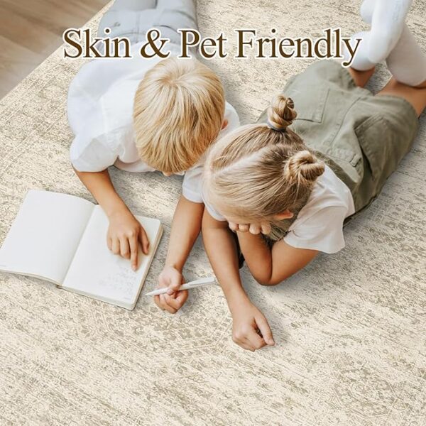 Washable Area Rug 8x10, Large Soft Rugs for Living Room Vintage Beige Rug 8x10 Area Rugs for Bedroom Dining Room Non-Slip Stain Resistant Under Table Rug - Image 7