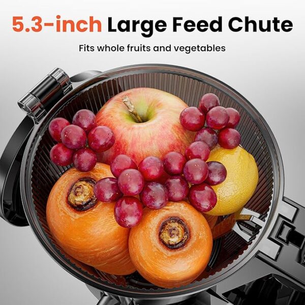 Cold Press Juicer, JoyBear Slow Masticating Machines with 5.3" Extra Large Feed Chute Fit Whole Fruits Vegetables Easy Clean Self Feeding Effortless for Batch Juicing, High Juice Yield, BPA Free 200W - Image 2