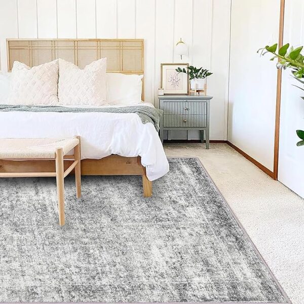 5x7 Washable Area Rug Gray Vintage Traditional Floor Cover Foldable Thin Kitchen Accent Indoor Distressed Non Slip Carpet Floral Print Mat Bedroom Living Room Bathroom - Image 6