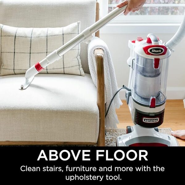 Shark NV501 Rotator Professional Lift-Away Upright Vacuum with HEPA Filter, Swivel Steering, LED Headlights, Wide Upholstery Tool, Dusting Brush & Crevice Tool, White/Red - Image 5
