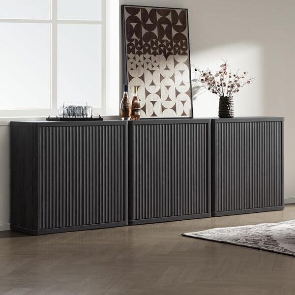SICOTAS Buffet Cabinet with Storage Sideboard Accent Modern Credenza with Doors & Shelves Fluted 34.6" Tall Media Console Wood Mid Century Coffee Bar Table for Living Room Kitchen Dining Room Hallway