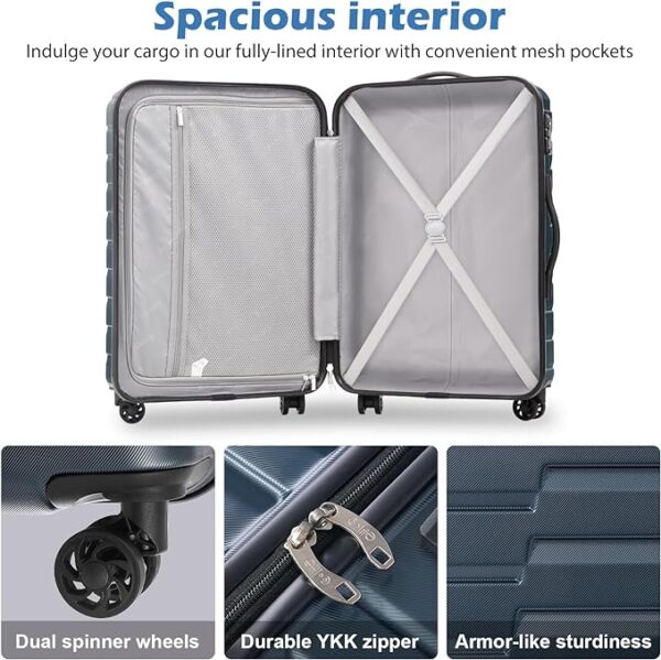COOLIFE Expandable Suitcase PC ABS TSA Luggage 3 Piece Set Lock Spinner Carry on (Teal blue) - Image 4