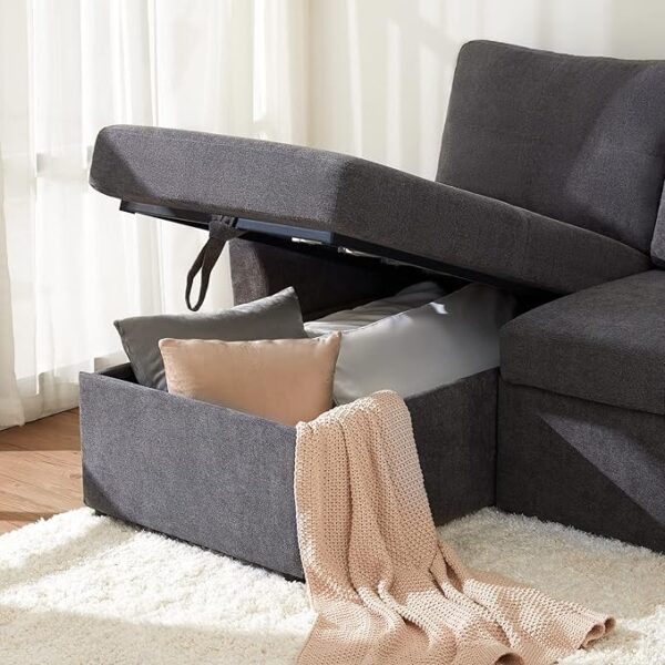 VanAcc Sleeper Sofa, Sofa Bed- 2 in 1 Pull Out Couch Bed with Storage Chaise for Living Room, Sofa Sleeper with Pull Out Bed, Grey Linen Couch - Image 2