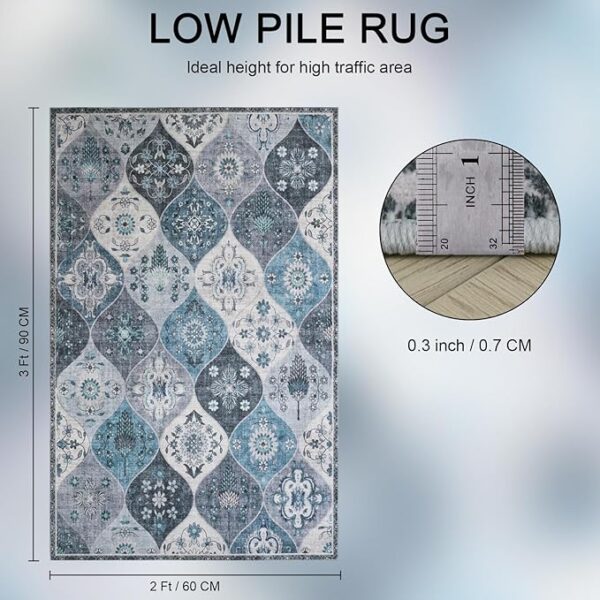 Moroccan Accent Area Rug, 2x3 Entry Rug Non-Slip Washable Indoor Door Mat, Small Blue Oriental Accent Throw Rug for Bedroom Kitchen Entryway Bathroom Laundry Room - Image 6
