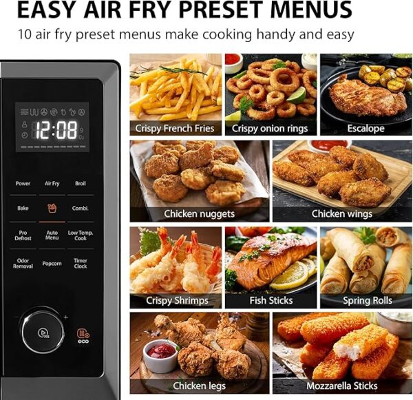 TOSHIBA Air Fryer Combo 8-in-1 Countertop Microwave Oven, with Convection, Broil, Odor Removal Mode, 12.4" Position Memory Turntable, Child-Lock, 1.0 Cu.ft, Black Stainless Steel, ML2-EC10SA(BS) - Image 3