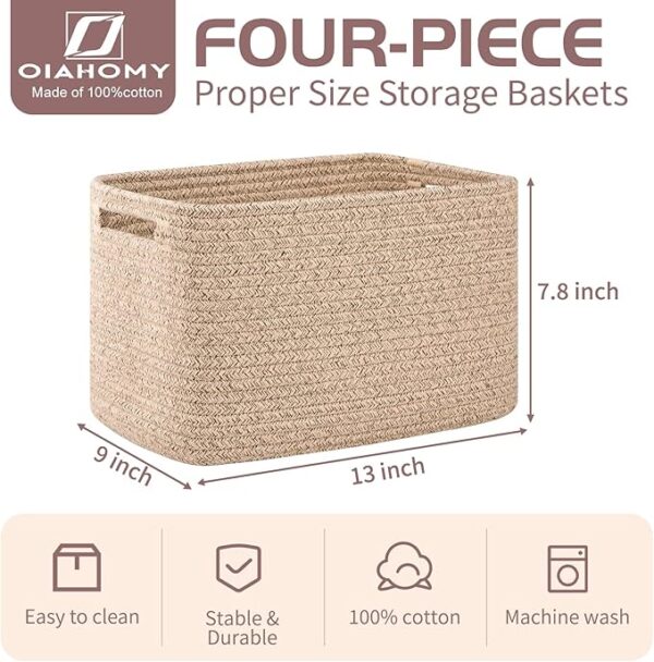 OIAHOMY Large Blanket Basket, Rectangle Woven Baskets for Storage, Nursery Blanket Basket Living Room-22”x17”x12”-Gradient Brown-OIAHOMY 4 Pack Storage Baskets for Organizing, Storage Bins for Shelves - Image 4