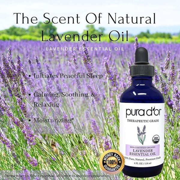 PURA D'OR Organic Lavender Essential Oil (4oz with Glass Dropper) 100% Pure & Natural Therapeutic Grade for Hair, Body, Skin, Aromatherapy Diffuser, Relaxation, Meditation, Massage, Home, DIY Soap - Image 7