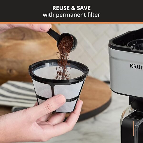 KRUPS Simply Brew Compact 5 Cup Coffee Maker: Stainless Steel Design, Pause & Brew Function, Keep Warm Feature, Reusable Filter, and Drip-Free Carafe for Effortless Morning Brew and Easy Cleaning - Image 4