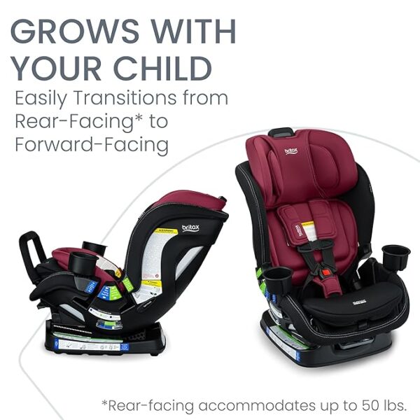 Britax Poplar S Convertible Car Seat, 2-in-1 Car Seat with Slim 17-Inch Design, ClickTight Technology, Ruby Onyx - Image 2