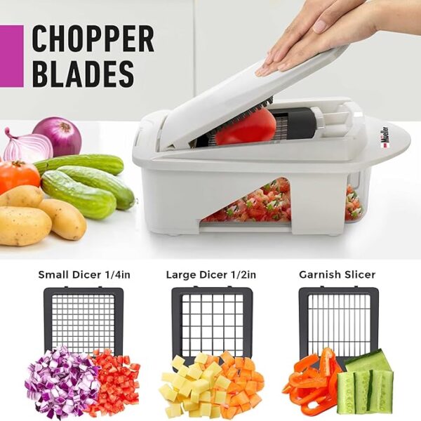 Mueller Pro-Series All-in-One, 12 Blade Mandoline Slicer for Kitchen, Food Chopper, Vegetable Slicer and Spiralizer, Cutter, Dicer, Grater, Kitchen Gadgets Sets with Container, White Sand/Gray - Image 7