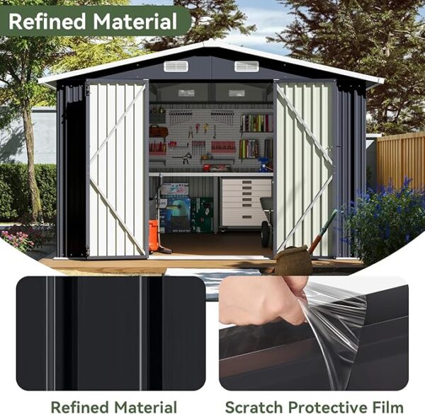 Aoxun 10x12 FT Outdoor Storage Shed, Steel Utility Tool Shed Storage House with Door & Lock, Metal Sheds Outdoor Storage for Garden Patio Lawn Poolside, Black - Image 4