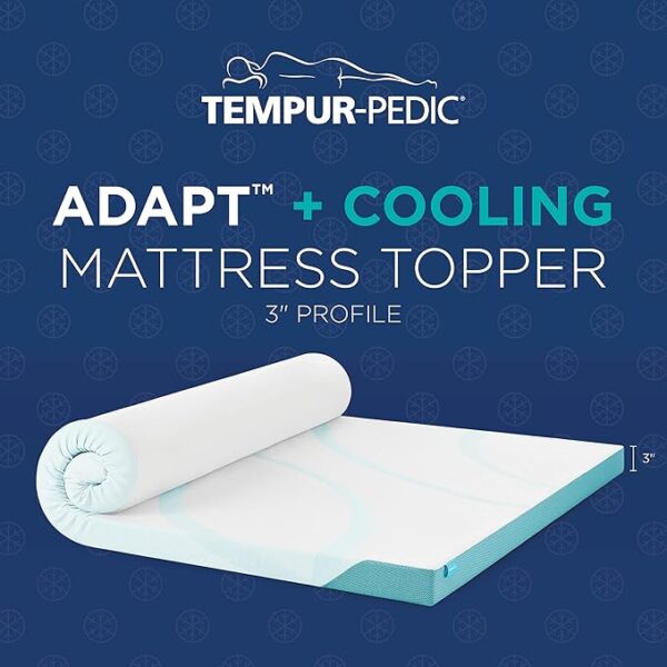 Tempur-Pedic TEMPUR-Adapt + Cooling 3-Inch Full Mattress Topper Medium Luxury Premium Foam, Washable Cover, Medium Cooling Topper,white - Image 3