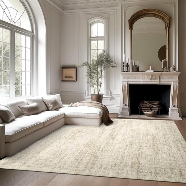 Washable Area Rug 8x10, Large Soft Rugs for Living Room Vintage Beige Rug 8x10 Area Rugs for Bedroom Dining Room Non-Slip Stain Resistant Under Table Rug - Image 4