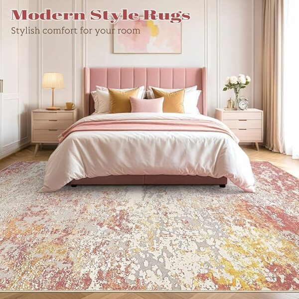 Area Rug Living Room Rugs - 10x14 Washable Large Soft Indoor Neutral Modern Abstract Low Pile Rug Carpet for Bedroom Dining Room Farmhouse Home Office - Colorful - Image 2