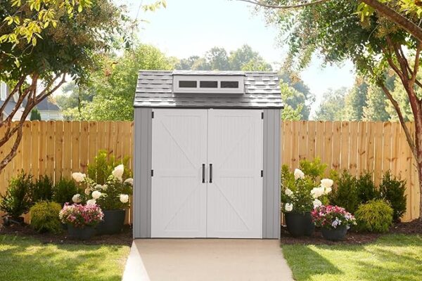 Rubbermaid Resin Outdoor Storage Shed With Floor (7 x 7 Ft), Weather Resistant, Gray, Organization for Home/Backyard/Garden Tools/Lawn Mower/Bike Storage/Pool Supplies - Image 6