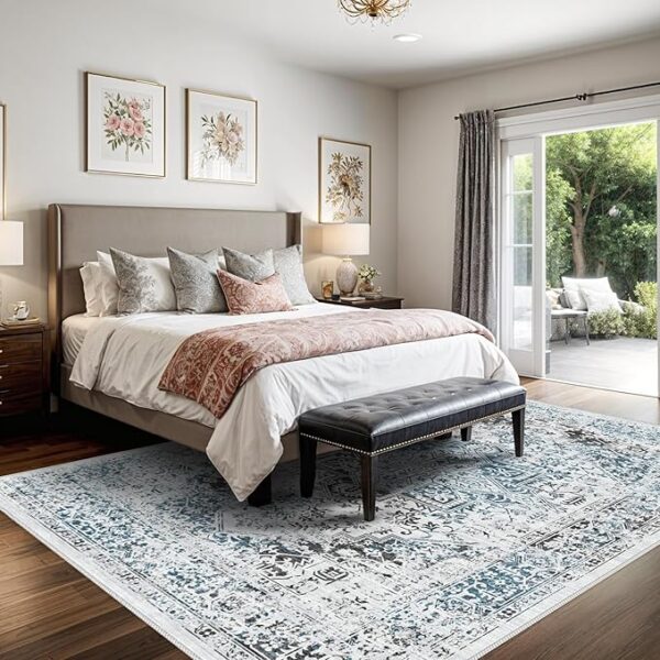 Living Room 8x10 Area Rug - Washable Rug with Non-Slip Low-Pile Vintage Medallion Rugs with Stain Resistant Foldable Accent Distressed Rug Indoor Traditional Ultra-Thin Rug - Image 3