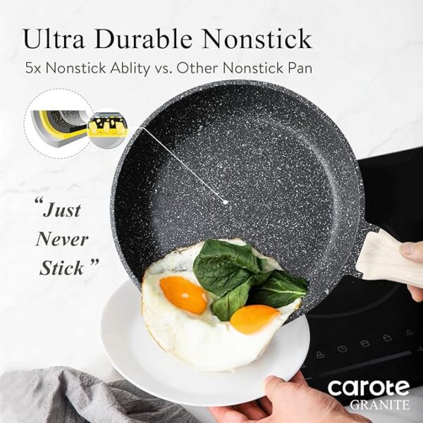 CAROTE 21pcs Pots and Pans Set Nonstick, Cookware Set Black Granite Induction Kitchen Cooking Set w/Frying Pans & Saucepans(PFOS, PFOA Free) - Image 3