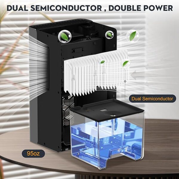ToLife Dehumidifier, 95 OZ Water Tank, 1000 sq.ft Dehumidifiers for Home Bedroom Basement Bathroom with Auto Shut Off, 7 Colors LED Light,Grey - Image 5