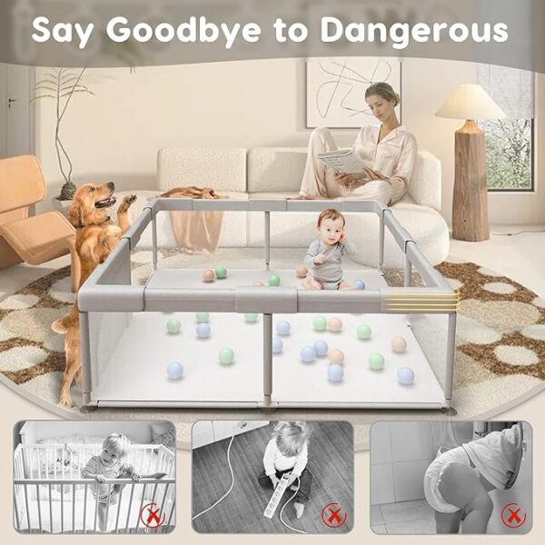 Baby Playpen Play Pens for Babies and Toddlers Baby Fence Baby Play Yards for Indoor & Outdoor with Breathable Mesh Anti-Fall Playpen - Image 4