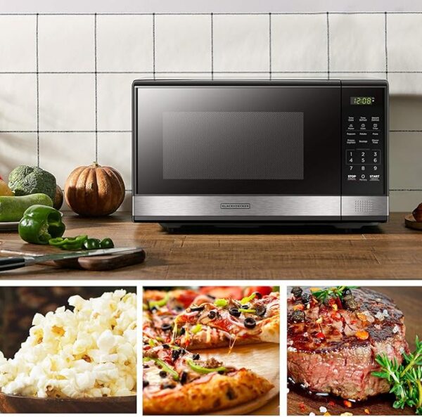 BLACK+DECKER EM031MB11 Digital Microwave Oven with Turntable Push-Button Door, Child Safety Lock, 1000W, 1.1cu.ft, Black & Stainless Steel, 1.1 Cu.ft - Image 5