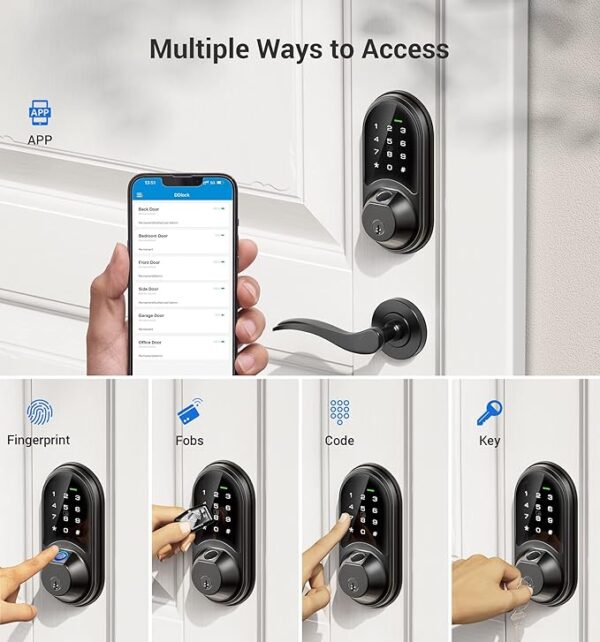 Veise Smart Lock, Fingerprint Door Lock, 7-in-1 Keyless Entry Door Lock with App Control, Electronic Touchscreen Keypad, Smart Deadbolt, Biometric Smart Locks for Front Door, Matte Black - Image 3