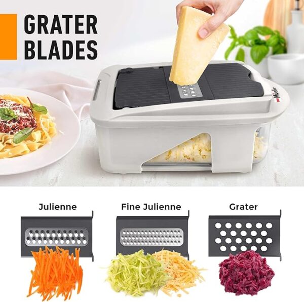 Mueller Pro-Series All-in-One, 12 Blade Mandoline Slicer for Kitchen, Food Chopper, Vegetable Slicer and Spiralizer, Cutter, Dicer, Grater, Kitchen Gadgets Sets with Container, White Sand/Gray - Image 6