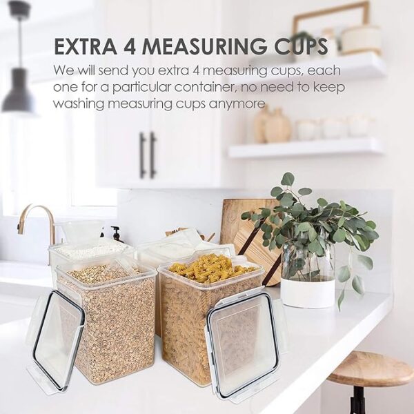 Vtopmart 4 PCS Large Food Storage Containers 5.2L / 175oz, 4 Pieces BPA Free Plastic Airtight Canisters for Flour, Sugar, Baking Supplies, Rice with Lids, 4 Measuring Cups and 24 Labels, Black - Image 4