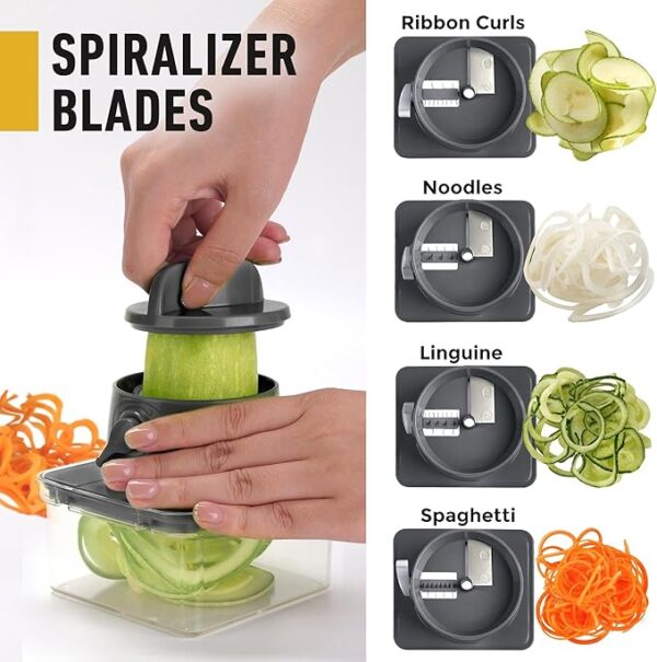 Mueller Pro-Series All-in-One, 12 Blade Mandoline Slicer for Kitchen, Food Chopper, Vegetable Slicer and Spiralizer, Cutter, Dicer, Grater, Kitchen Gadgets Sets with Container, White Sand/Gray - Image 5