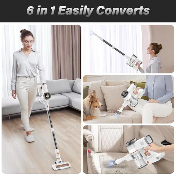 Tikom V500 Cordless Vacuum Cleaner for Home, 40000Pa/450W Stick Vacuum with LED Touch Screen, Charging Wall Dock, Anti-Tangle, Lightweight Handheld Vacuum for Pet Hair, Hard Floor, Carpet - Image 3