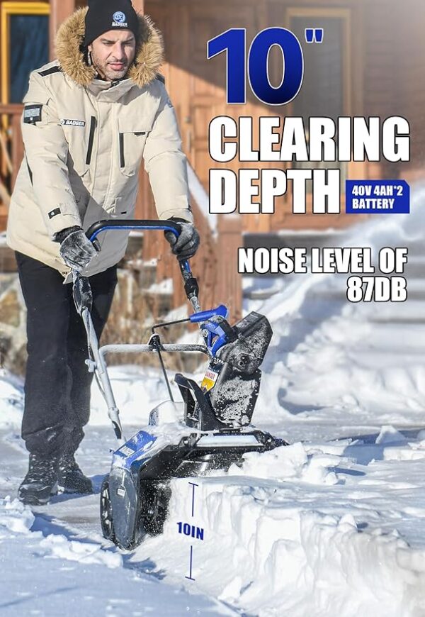 Snow Blower Cordless 40V Electric Brushless with LED 2Pcs 40V 4.0Ah Battery Longer Running Time for Wet Snow and Heavy Snow - Image 3
