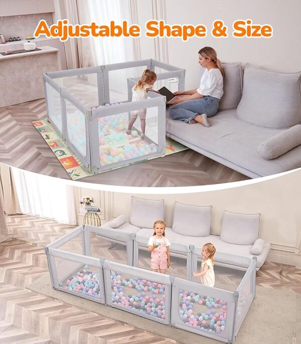 Dripex Foldable Baby Playpen, 71"×69" Play Pens for Babies and Toddlers, Safe Anti-Fall Play Yard with Gates, Baby Fence with Breathable Mesh, Indoor & Outdoor Kids Activity Center, Ash Grey - Image 2