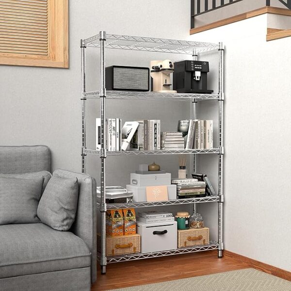 MZG 1250 lbs Steel Heavy Duty 5-Tier Utility Shelving Unit Steel Organizer Wire Rack for Home,Kitchen,Office,Chrome (13.7" D x 23.6" W x 62.4" H) - Image 5