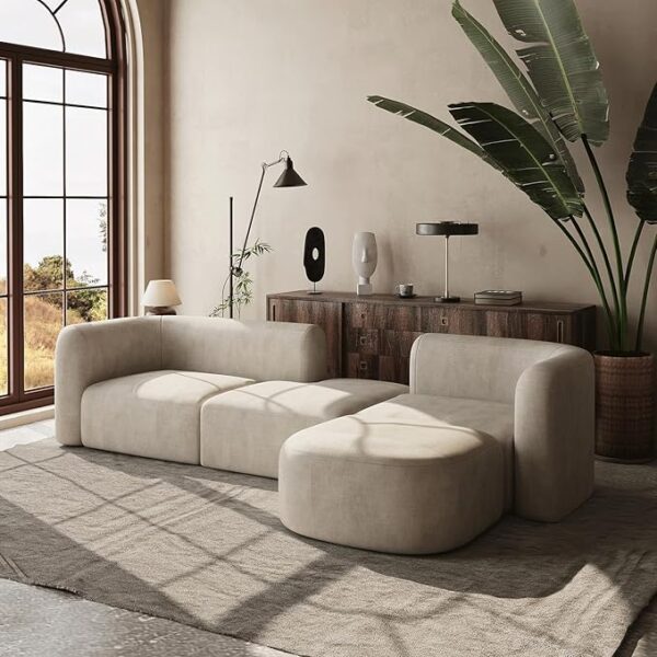 Acanva Luxury Modern Tight Curved Back Velvet Sofa, Minimalist Style Comfy Couch for Living Room Apartment, 4 Seater Modular Sectional, Cream - Image 5