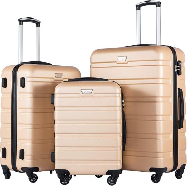 Coolife Luggage 3 Piece Set Suitcase Spinner Hardshell Lightweight TSA Lock (champagne new, 3 piece set(20in24in28in)