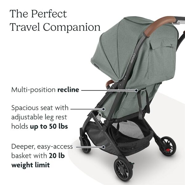 UPPAbaby Minu V2 Travel Stroller Lightweight, Portable Design One-Hand Fold Shoulder Strap and Leather Bumper Bar Included Greyson (Charcoal Mélange/Carbon Frame/Saddle Leather) - Image 5