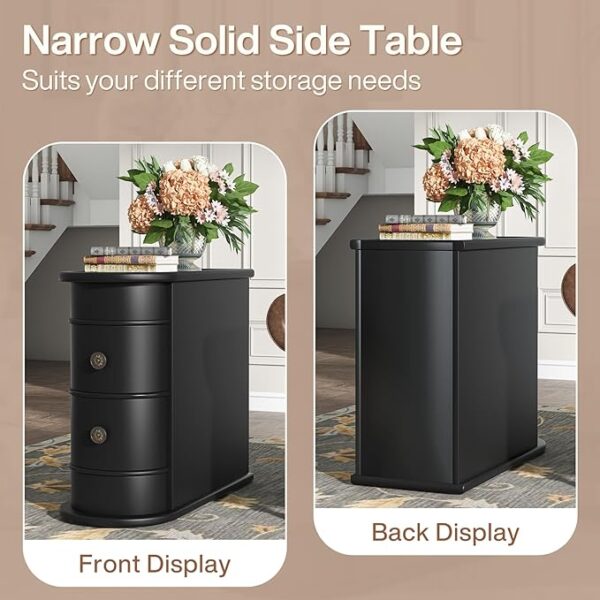 Tribesigns Wood End Table Set of 2, Narrow Solid Side Table 2-Drawer Slim Chair Side Table, No Assembly Required, Finished Back, Black - Image 4