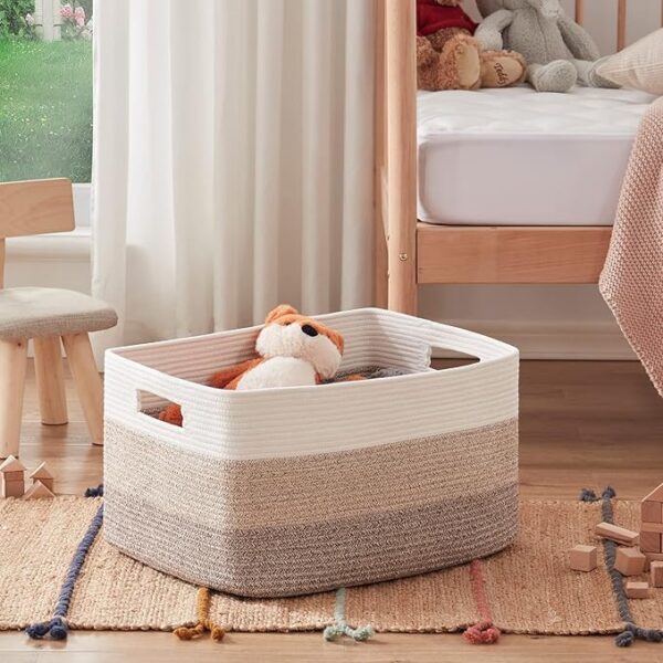 OIAHOMY Large Blanket Basket, Rectangle Woven Baskets for Storage, Nursery Blanket Basket Living Room-22”x17”x12”-Gradient Brown-OIAHOMY 4 Pack Storage Baskets for Organizing, Storage Bins for Shelves - Image 3