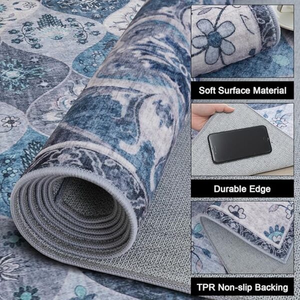 Moroccan Accent Area Rug, 2x3 Entry Rug Non-Slip Washable Indoor Door Mat, Small Blue Oriental Accent Throw Rug for Bedroom Kitchen Entryway Bathroom Laundry Room - Image 3