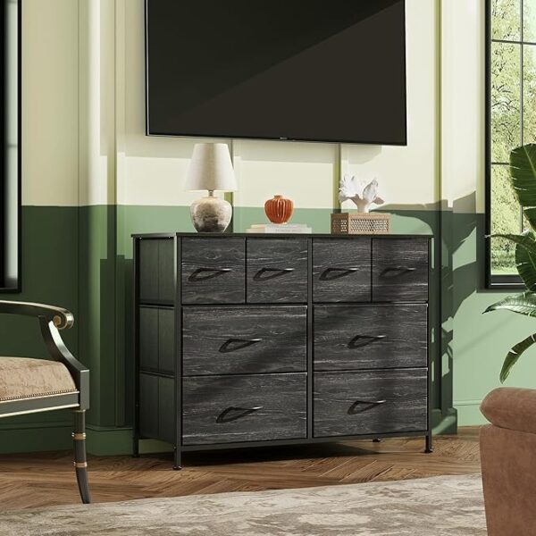WLIVE Dresser for Bedroom with 8 Drawers, Wide Fabric Dresser for Storage and Organization, Bedroom Dresser, Chest of Drawers for Living Room, Closet, Hallway, Charcoal Black Wood Grain Print - Image 4